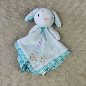 Baby Essentials My First Easter Bunny Rabbit Lovey Security Blanket Blue White